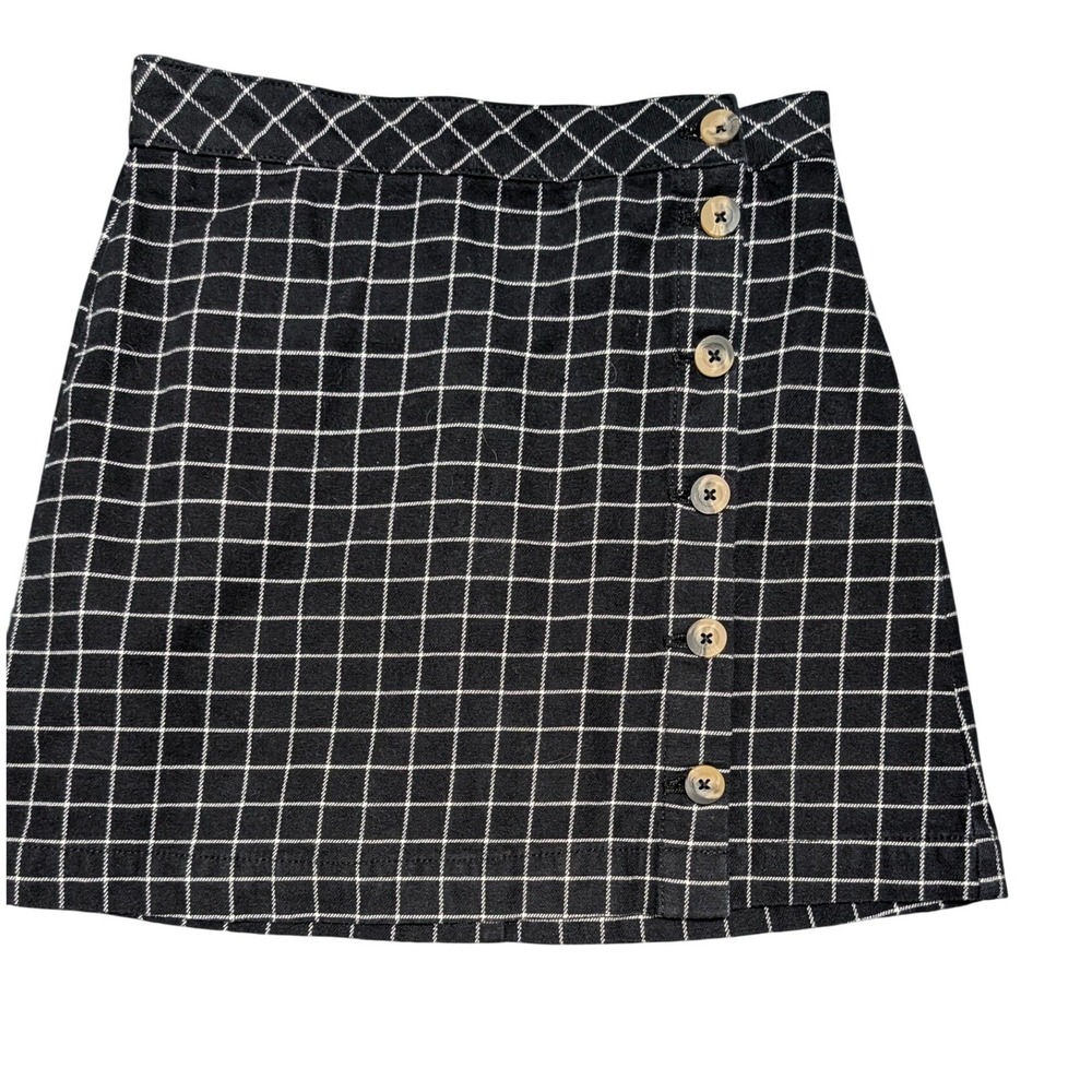 Divided Womens 4 Blackβ White Windowpane Button Front Mini Skirt 100% Cotton
